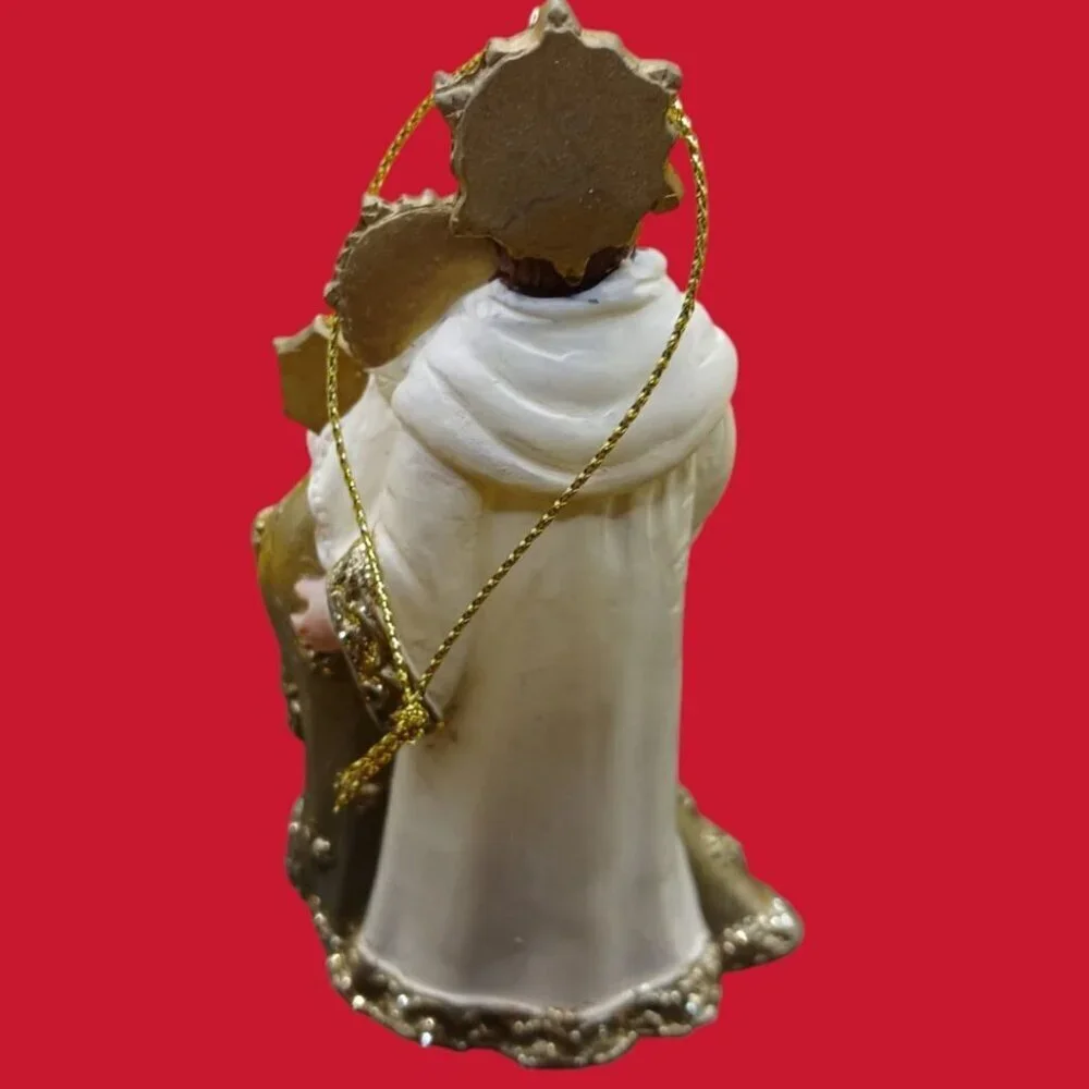 Holy Family Figurine Ornament In Gold & White